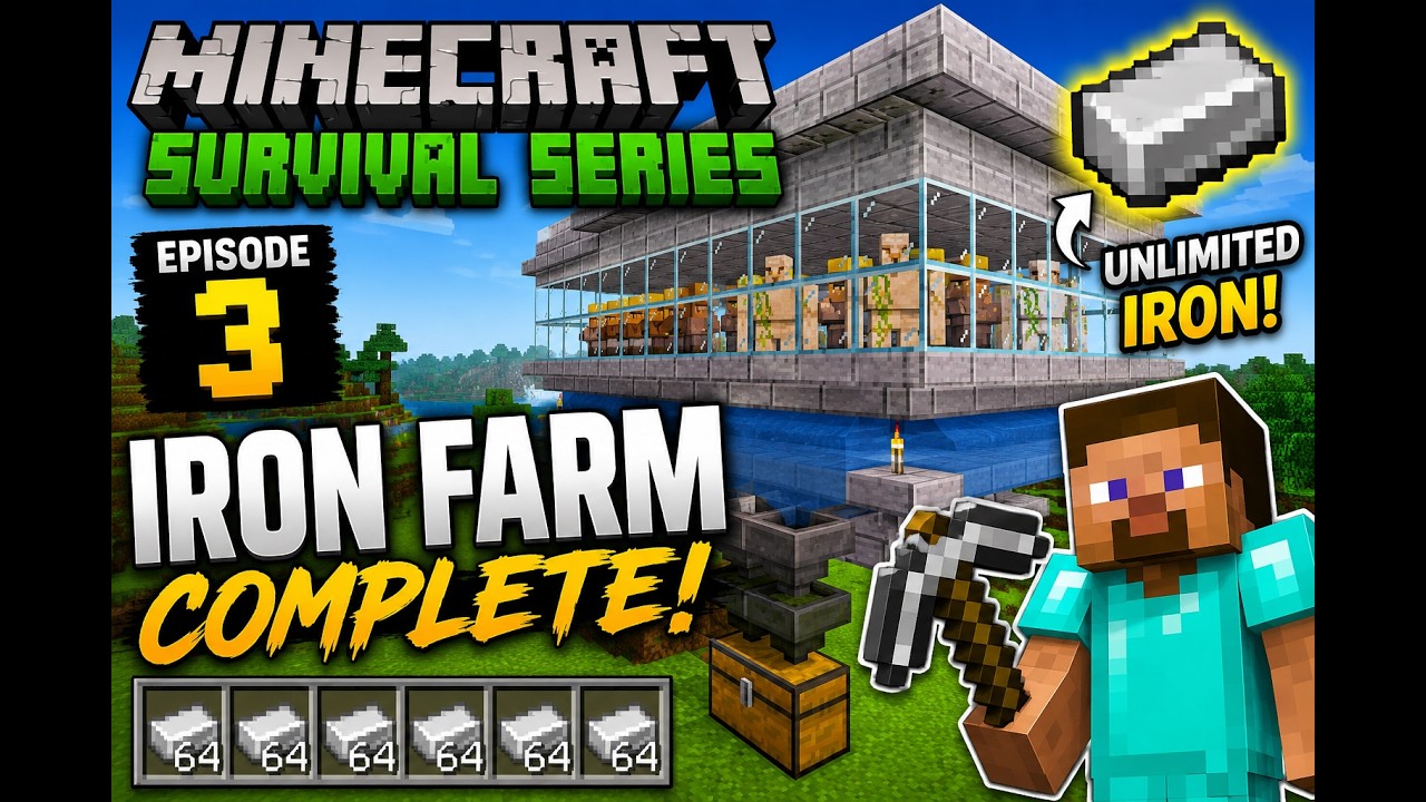 Minecraft Survival Series EP 3 | INSANE Iron Farm Build! Unlimited Iron ...