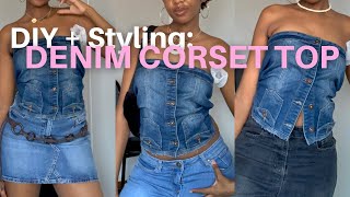 ZARA denim corset | no sew DIY   outfit ideas