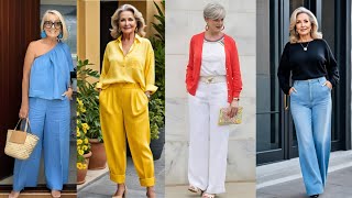 [EXCLUSIVE LOOKS] How to wear wide pants and look elegant for women over 60 | ORIGINAL STYLES