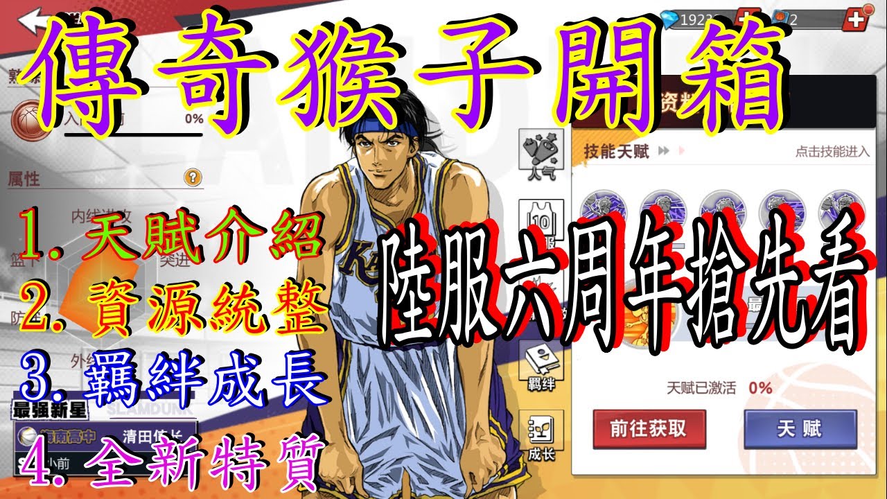 [傳奇清田] 傳奇猴子開箱 天賦介紹 資源統整 羈絆成長 全新特質一次報 阿官X灌籃高手