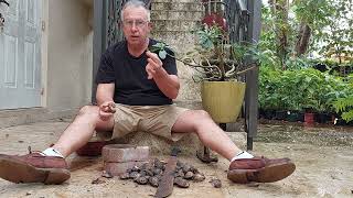 How to crack tropical almonds (Terminalia catappa) using a machete