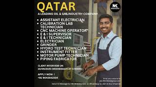 Qatar Oil & Gas Jobs 2025 | Technician, Fabricator, Welders, Supervisors | Chennai Interview