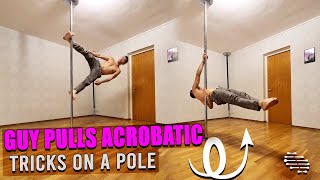 Skilled Guy Pulls Acrobatic Tricks on a Pole Like a Breeze