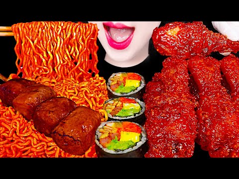 ASMR Fried Chicken, Spicy Noodles, Kimbap 직접만든 김밥, 양념 치킨 닭다리 먹방 Mukbang, Eating