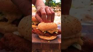 Hot Crispy Chicken Burger Cooked in Outdoors ?| ASMR Cooking in Outdoor asmr cooking shorts