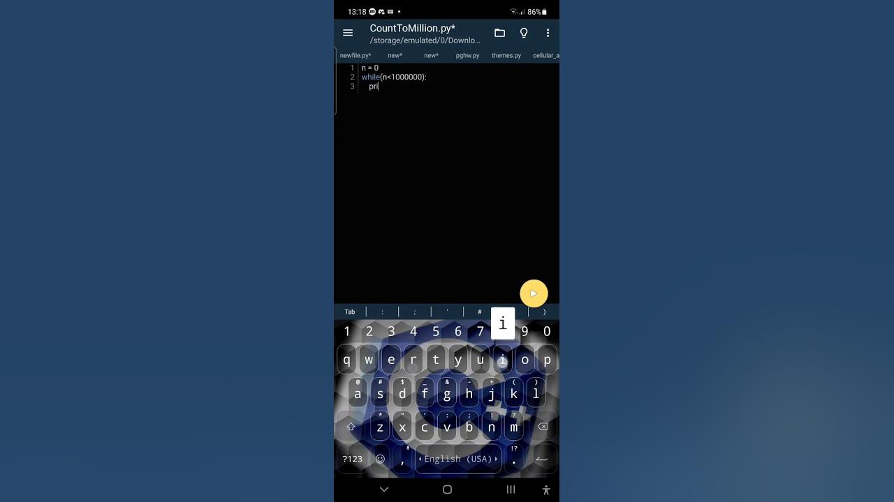 Count to million pydroid 3 python pythonprogramming shorts good