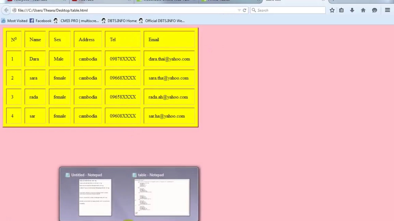 How To Create Table In Html By Notepad Youtube