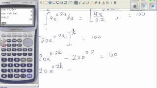Finding the value of upper bound in the definite integration of 4e^0.2x