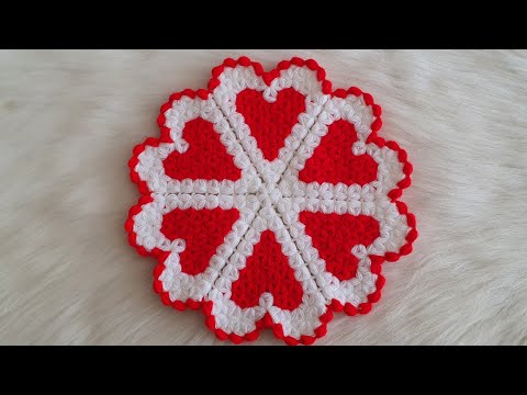 Kırmızı Kalpler Lif Modeli - Çeyizlik Kullanışlı Lif Modelleri - Crochet Pattern