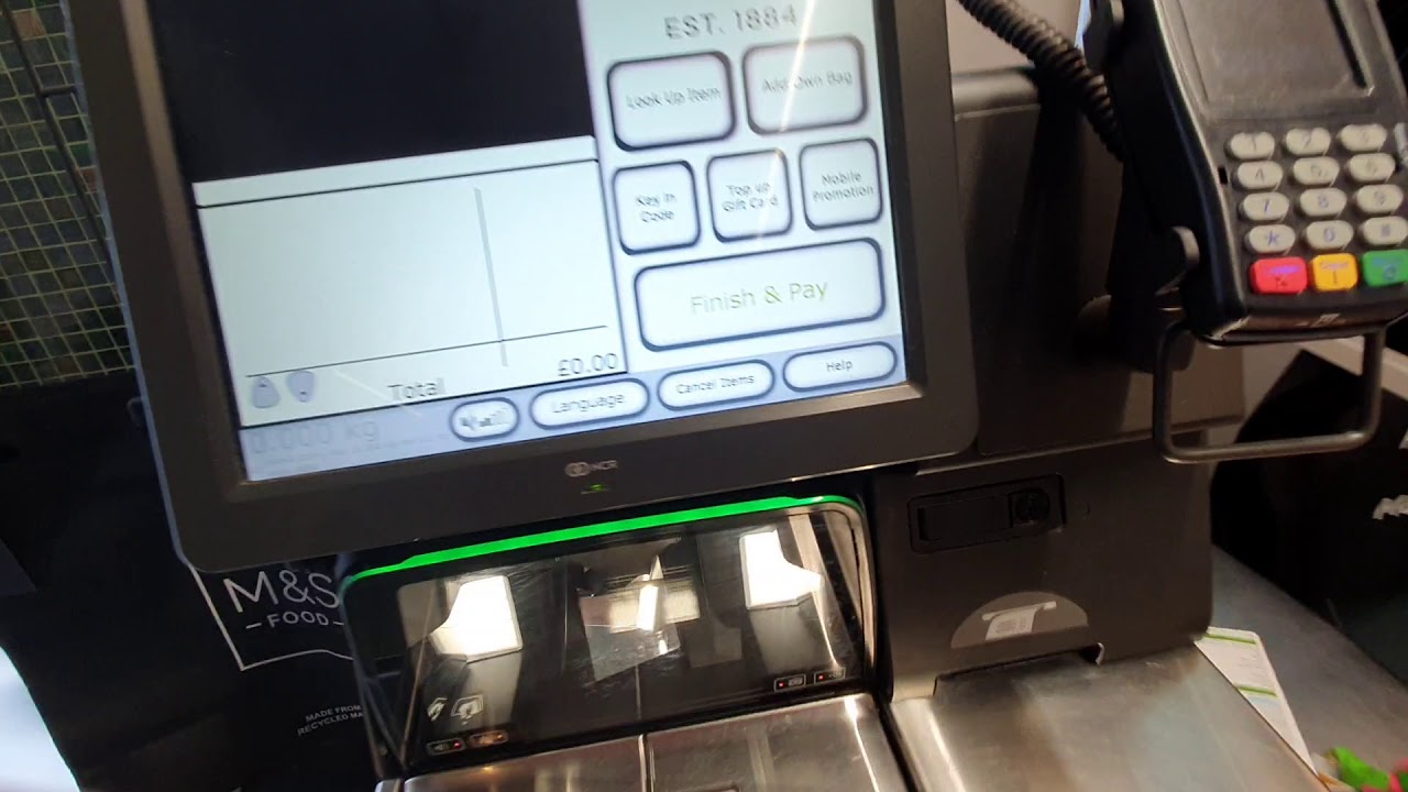 NCR Self Checkout Machine M&S Simply Food Twickenham West London