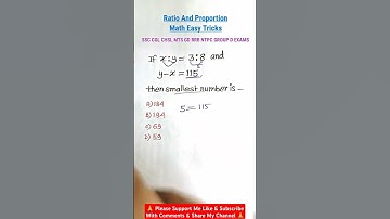 Ratio and Proportion | Math Easy Tricks | #maths #ssc #railway #ssccgl #bpsc #upsc #shorts #video