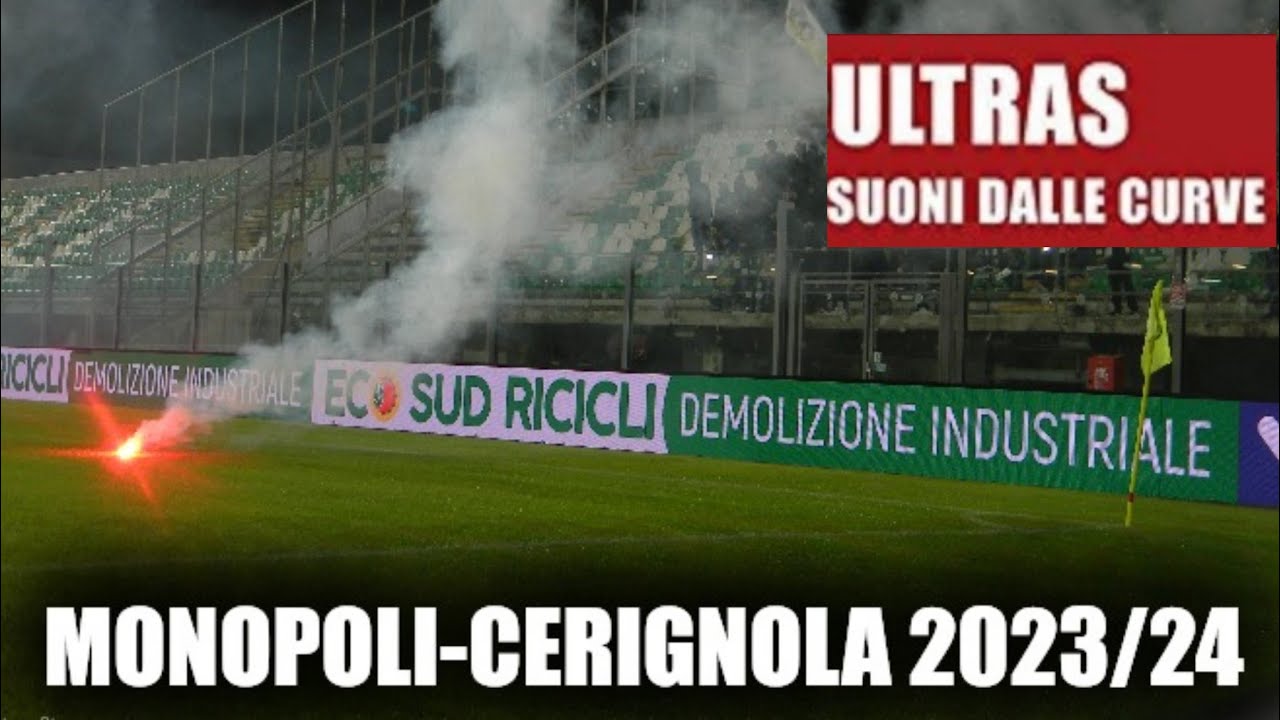 Monopoli-Cerignola, Serie C [06/11/2023] VIDEOTIFO ENTRATA -LANCIO FUMOGENI E PETARDI-TIFO CURVA SUD