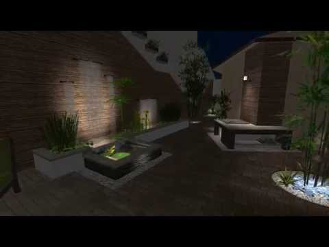 "El Patio Café" · Hermoso jardín acuático · Diseño 3D