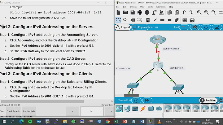 12.6.6 - Packet Tracer - Configure IPv6 Addressing