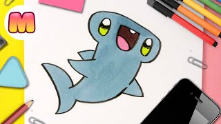 HOW TO DRAW A KAWAII HAMMERHEAD SHARK - easy kawaii drawings - Draw kawaii animals