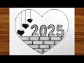 Easy drawing / New Year 2025 drawing / Drawing 2025 / drawing ides for beginners /New Year's drawing