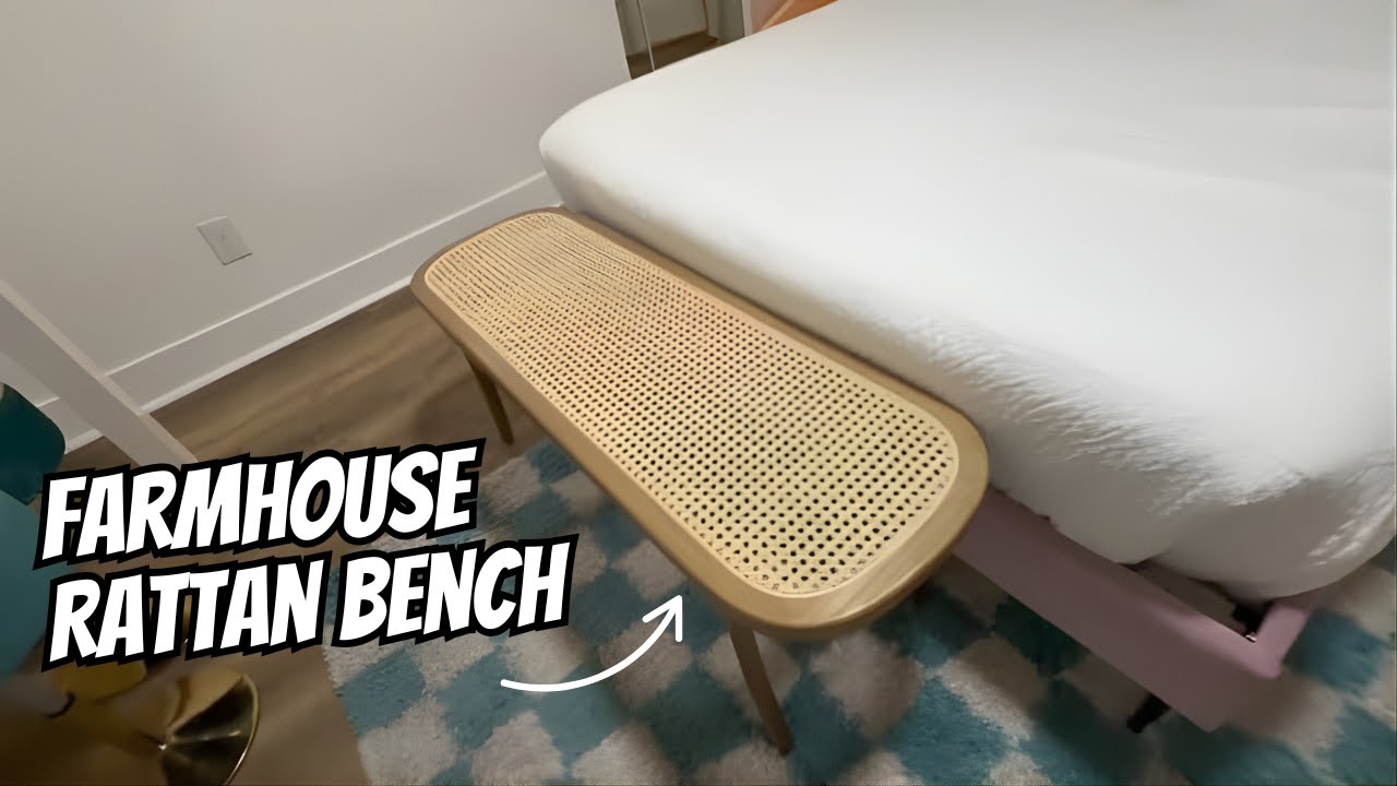 Timeless Charm Meets Modern Simplicity 🌿 | Farmhouse Wood Rattan Bench Review