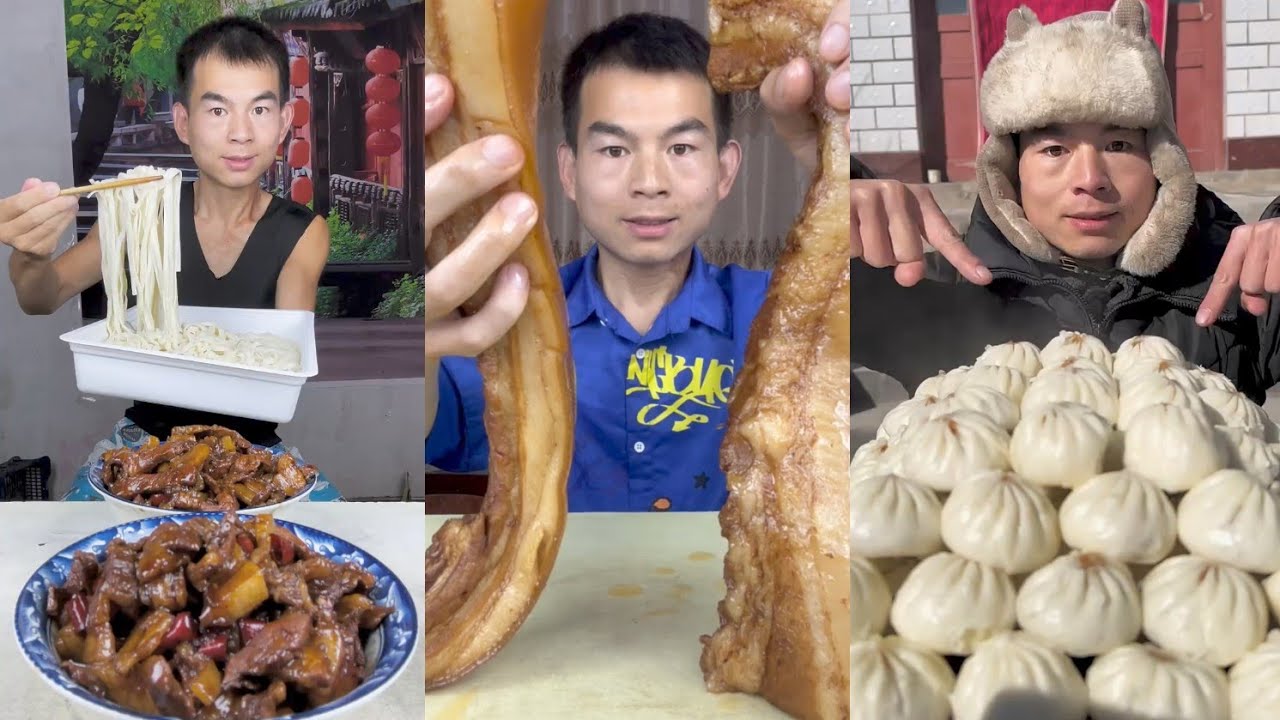 Mukbang Foodie Meat 🍖🥓 Pork Chicken 🍗 Noodles 🍜 with Chinese food #noodles #pork #delicious #foodie 