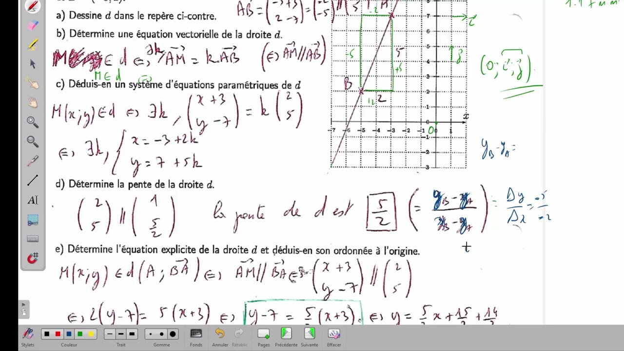 GeoPlan 26 Cor2 Q2 1 : Caractéristiques et équations d'une droite à partir de deux points