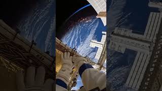 A meteor shower passes by as an astronaut performs repairs on the ISS  #nasa #iss