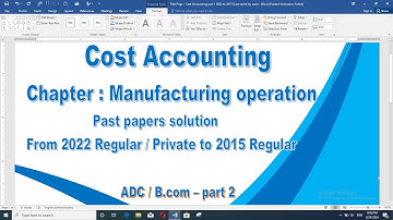 Manufacturing Operation B.com/ADC II , (2022 Reg./Pri. to 2015 Regula)r Solved by Tanveer Ahmed
