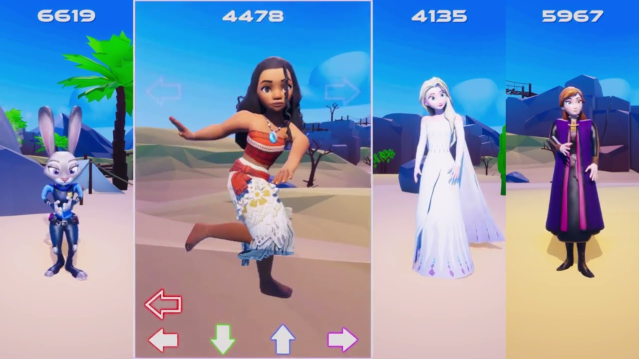 Zootopia Vs Moana Vs Elsa Vs Anna in Dance ARENA | Try Everything, How Far Ill Go, Let It Go