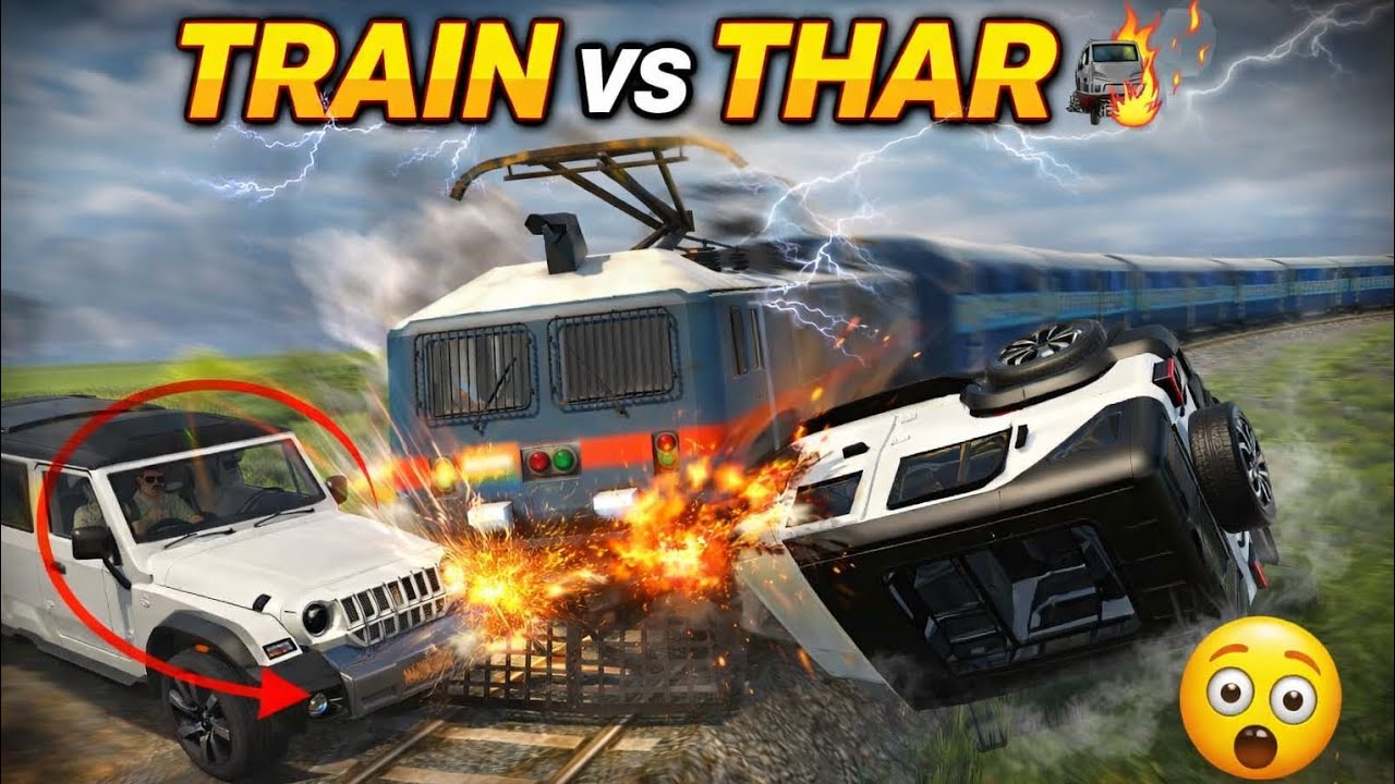 Thar vs Train – Dangerous Crash Experiment 💥 #indianvehiclesimulator3d
