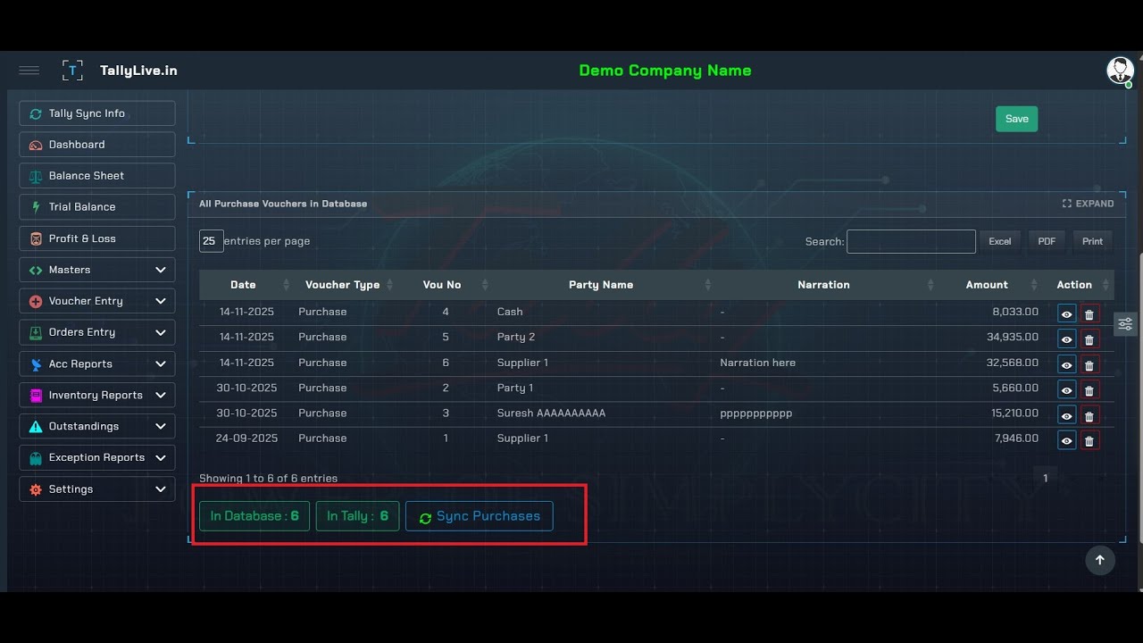 Tally XML Integration - Purchase Entry - Offline