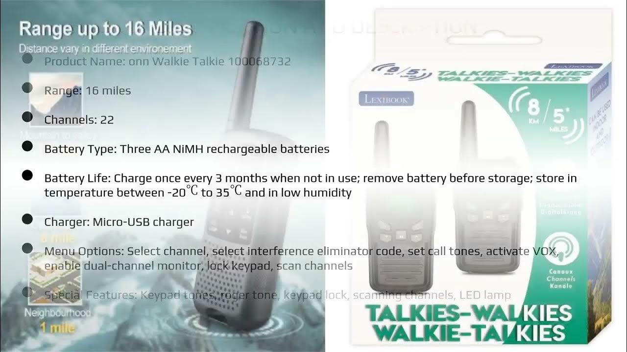 How to Use onn Walkie Talkie: 16 Mile 22 Channel - User Guide and