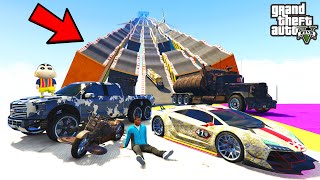 Franklin Testing Cars vs HUGE SPEED BREAKERS in GTA 5 | SHINCHAN and CHOP screenshot 5