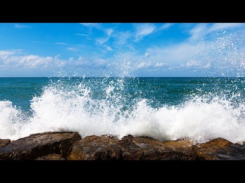 Water Sounds for Study or Relaxation | Sound of Waves Crashing on Rocky Beach