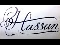 Hassan name signature calligraphy status  how to cursive write with cut marker hassan hassan