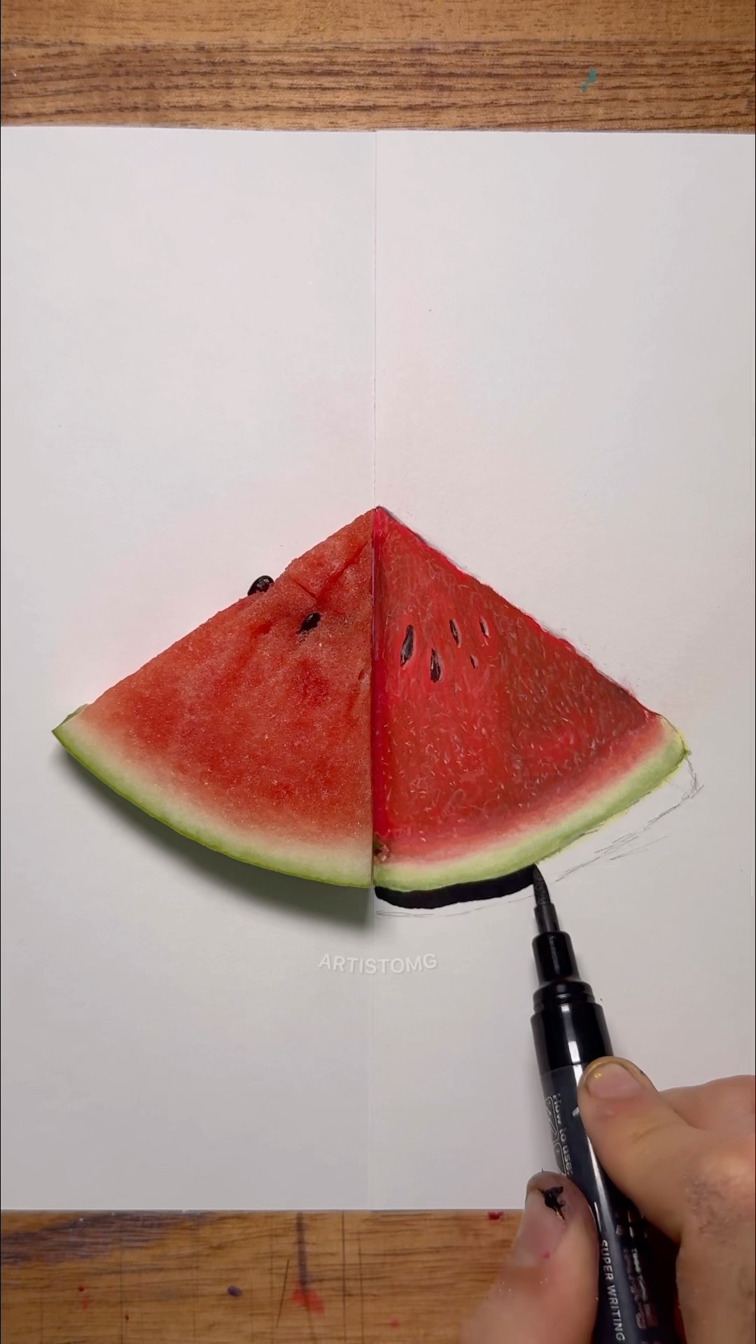 Drawing a Realistic Watermelon Slice! ✍️✨? #artistomg #shorts #drawing