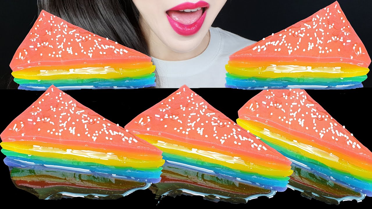 ASMR RAINBOW CREPE CAKE KOHAKUTO MUKBANG 무지개 크레이프 케이크 코하쿠토 먹방 EATING SOUNDS