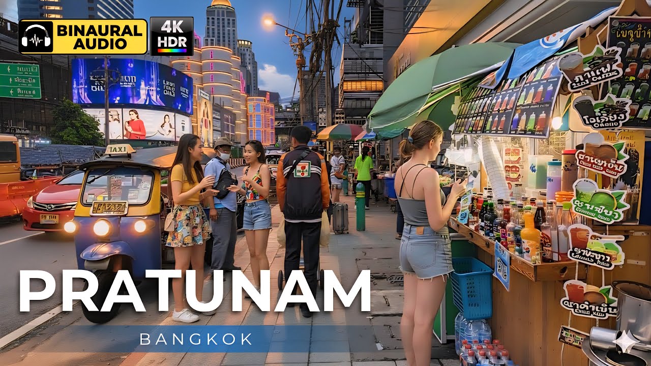 【4K HDR】Bangkok Erawan Shrine to Pratunam Area 🇹🇭 Binaural Audio 🎧