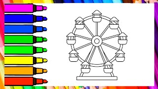 Ferris Wheel Coloring Page for Kids | Fun Amusement Park Ride Coloring Book