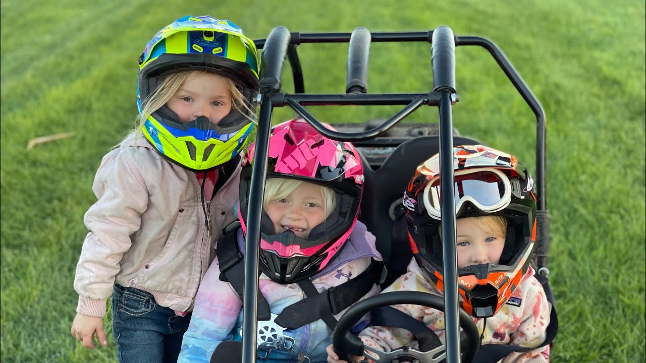 Olivia driving the go cart. Brittany on the passenger and Brooklyn on