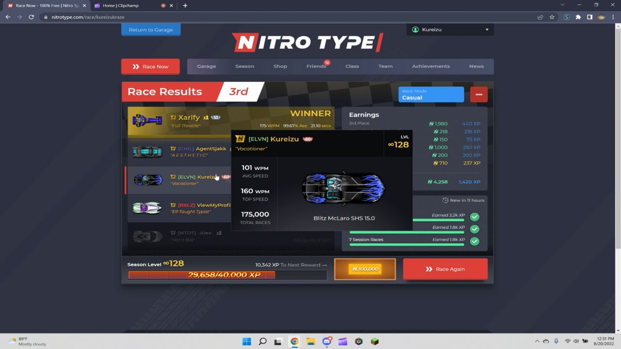 175,000 Races on Nitro Type - YouTube