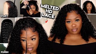 MELTED HD LACE! 14 INCH CURLY FRONTAL WIG INSTALL | START TO FINISH | ASTERIA HAIR