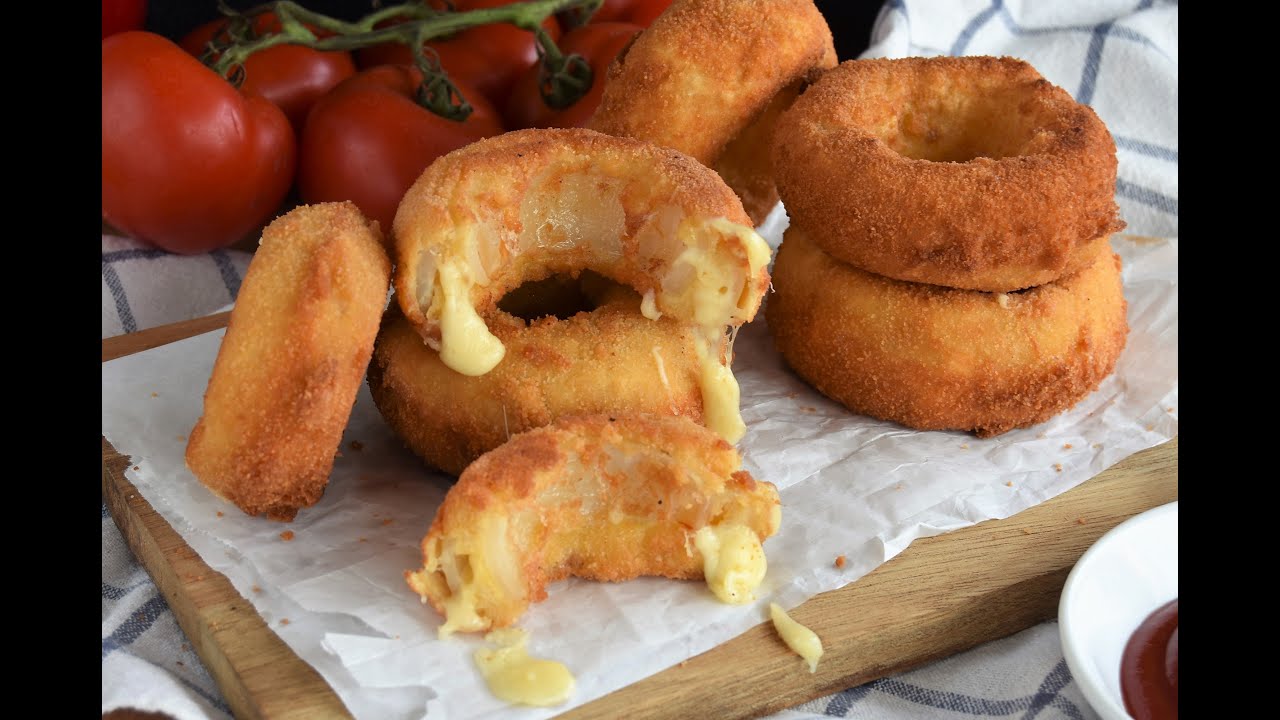 Aros de cebolla rellenos de queso - YouTube
