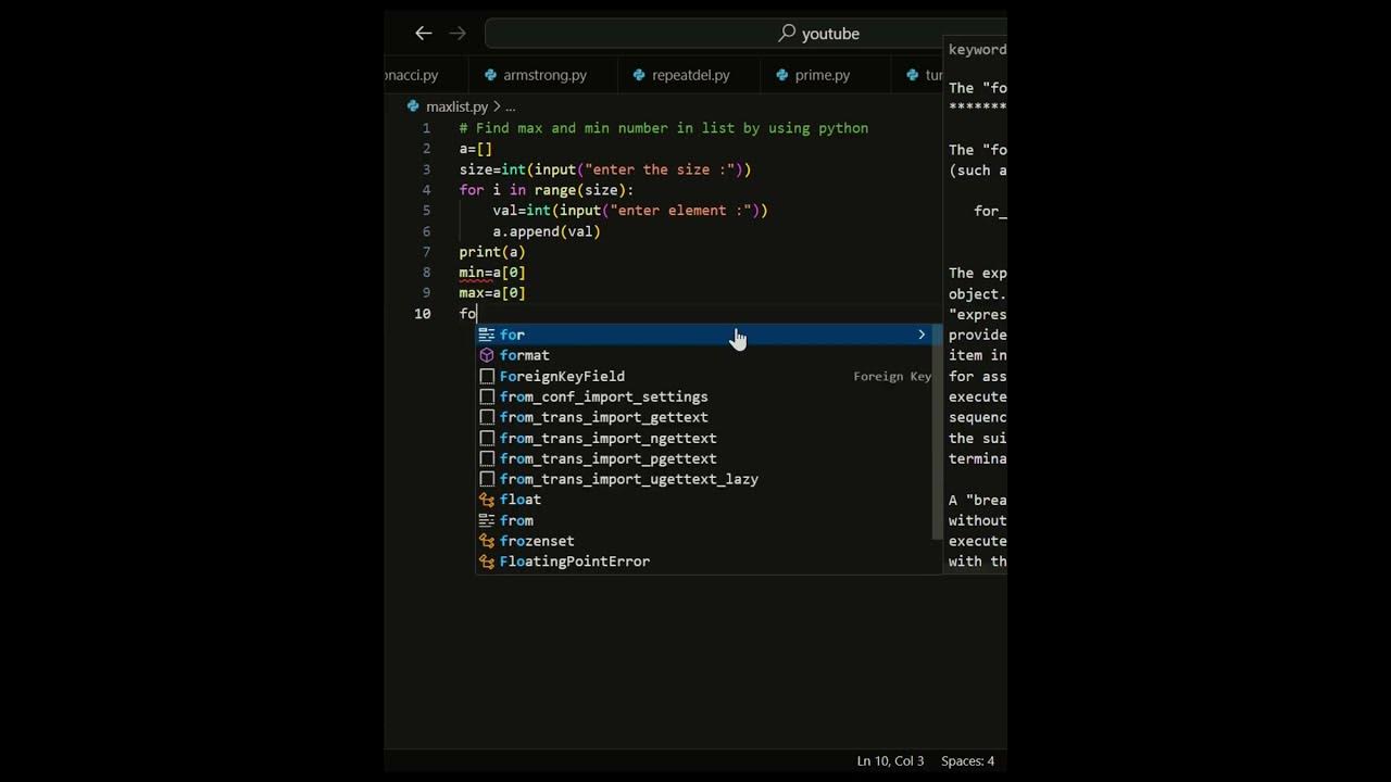 Find Max & Min number in the list by using Python#python - YouTube