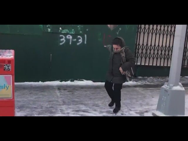 Snow From Winter Storm Brings Slippery Sidewalks To New York City