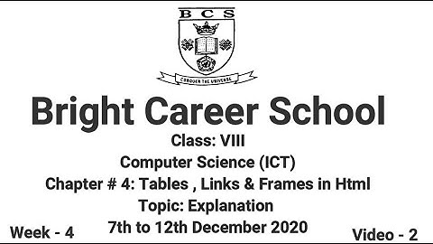ICT Chapter # 4: Tables , Links & Frames in HtmlTopic: Explanation 7th to 12th December 2020