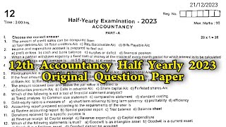 12th Accountancy half yearly exam original question paper 2023 | accounts half yearly exam important