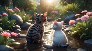 Relaxing Water Ambience | Gentle Stream Sounds with Relaxing Purring Cat | Sound For Stress Relief