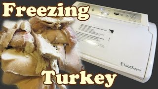 Thanksgiving day leftover turkey breast freezing meat in the freezer.
how to freeze leftovers using foodsaver vacuum sealer. during w...