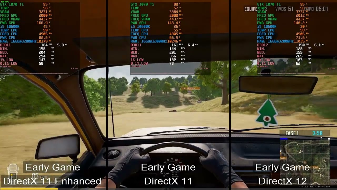 PUBG Competitive – DirectX 11 vs 11 Enhanced vs 12 (Early e Late game)