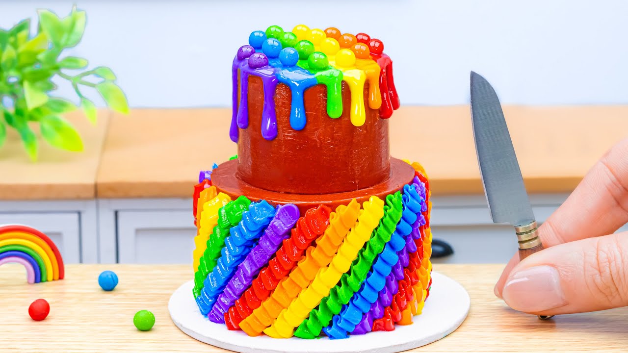 How To Make Rainbow Chocolate Cake Recipe🌈 Relaxing Mini Cake ASMR ...