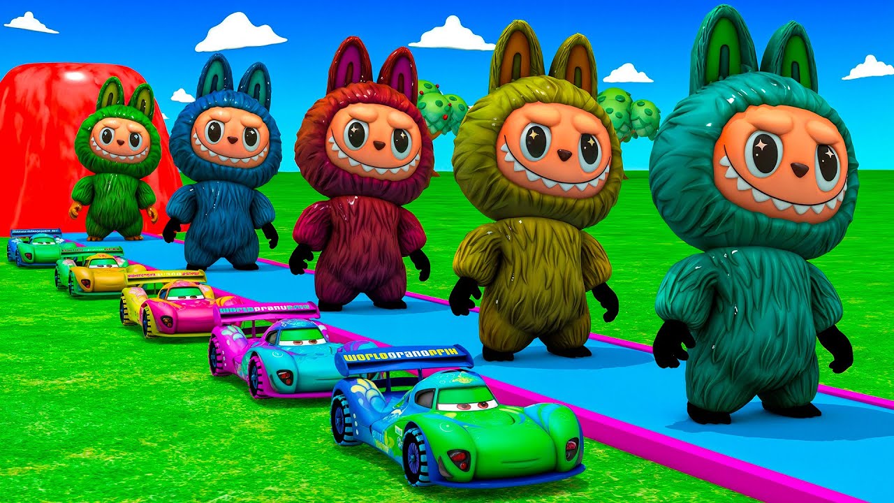 Long Slide Game With Labubu Zimomo Tycoco Spooky Mokoko 3d Animal Game Funny 3d Animals