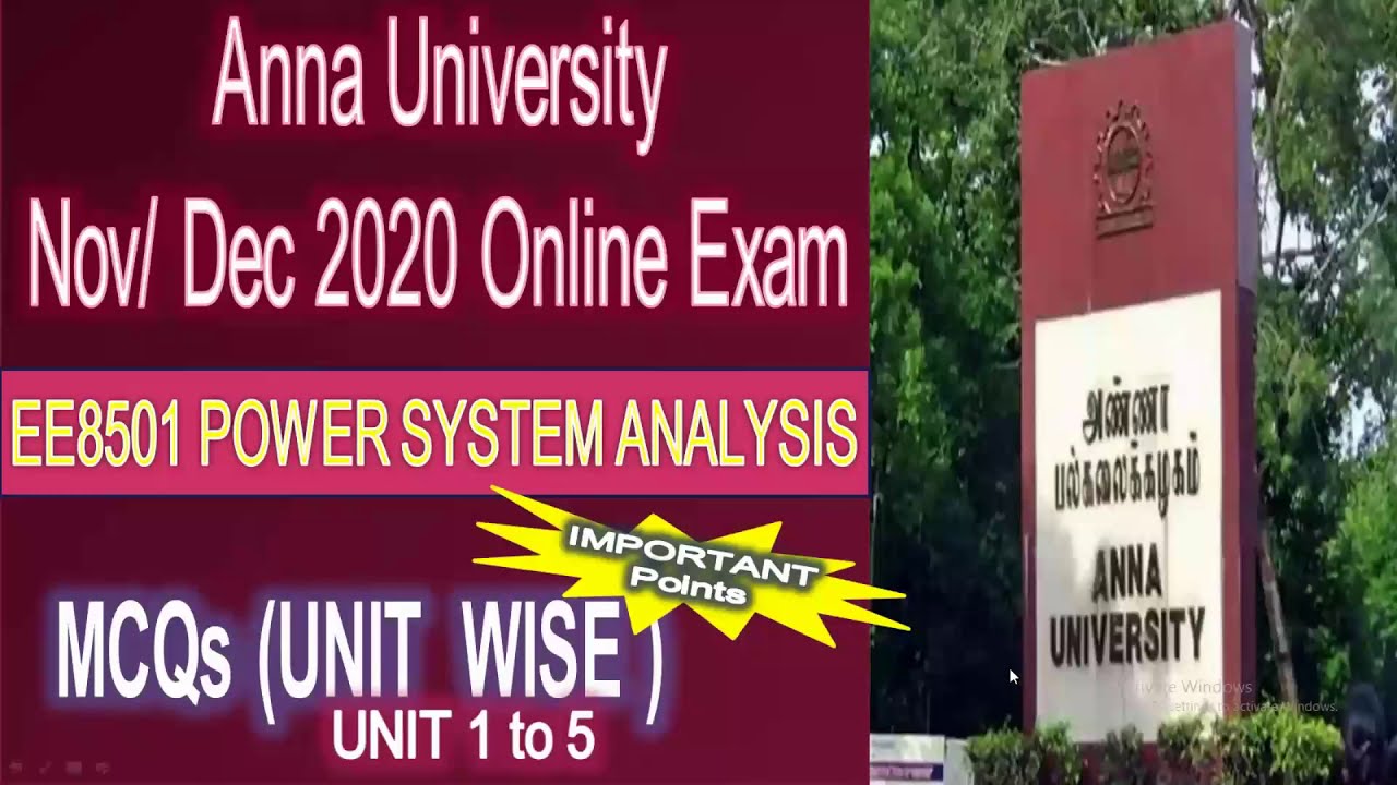 EE8501 POWER SYSTEM ANALYSIS ‖ MCQs and Important points Unit wise ‖ Anna University  Online Exam